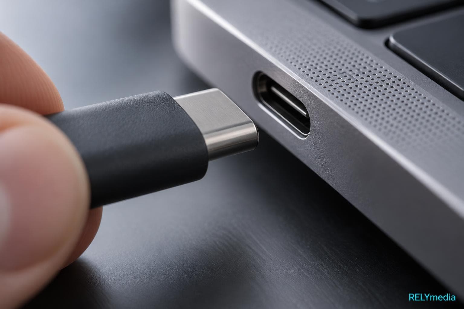 Close-up of a reversible USB-C connector