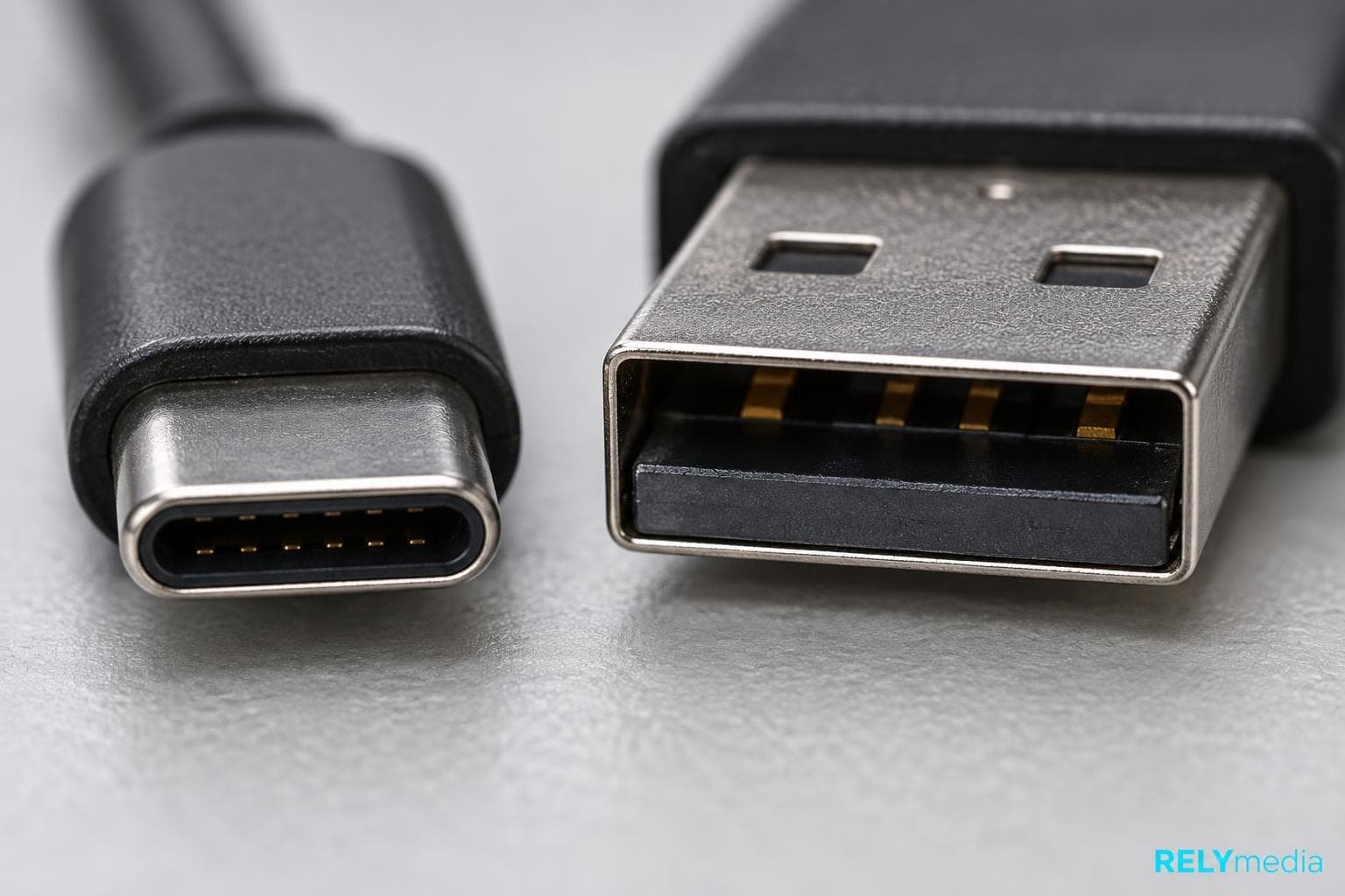 Close-up of USB-C and USB-A connectors