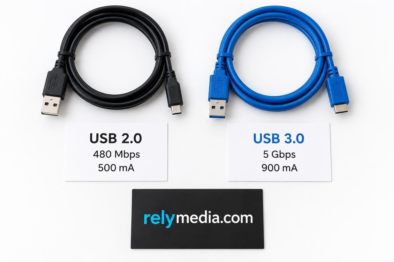 USB cables and connectors laid out on a table