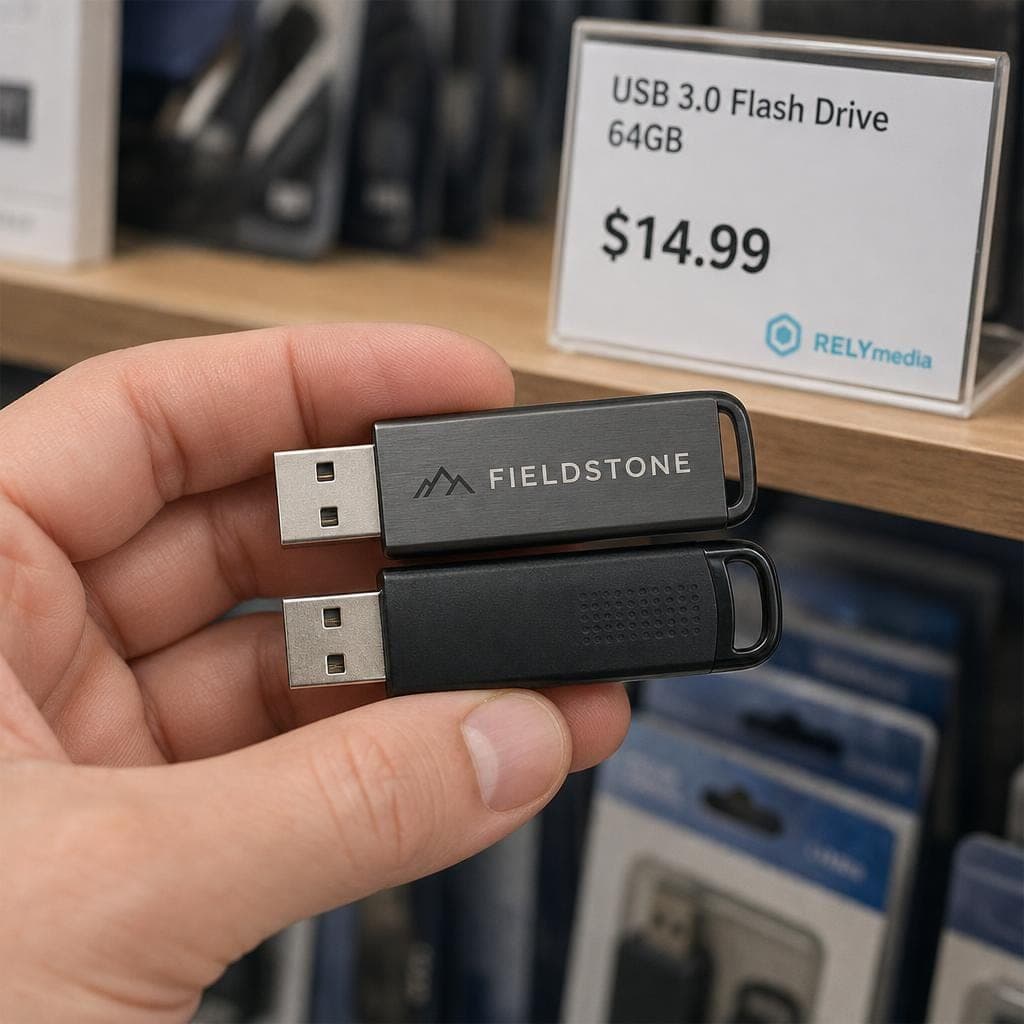 Person comparing two USB flash drives before buying