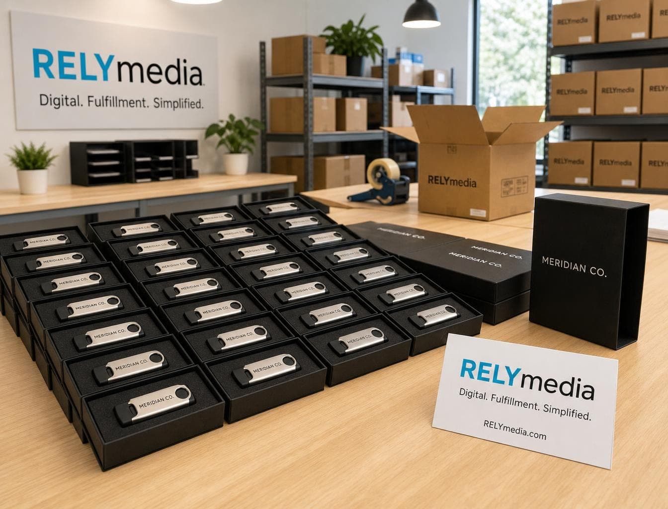Bulk fulfillment display of custom branded USB flash drives