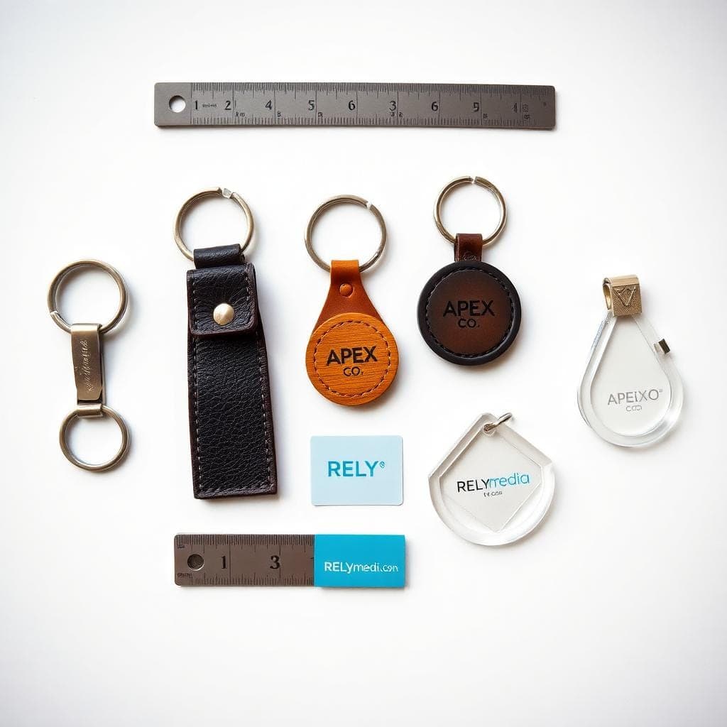 Different keychain shapes — standard, custom moulded, and novelty