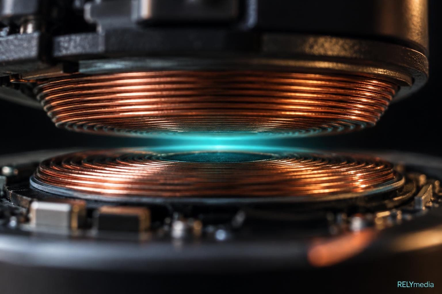 Close-up of copper charging coils