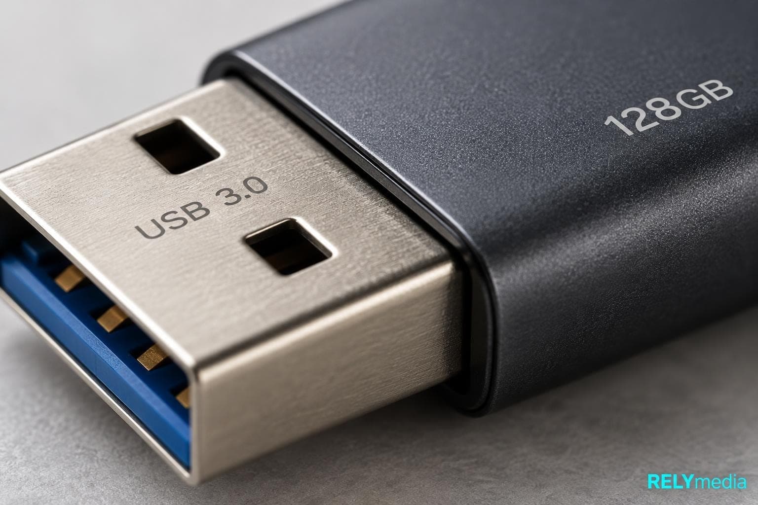 Close-up of a flash drive connector and housing seam