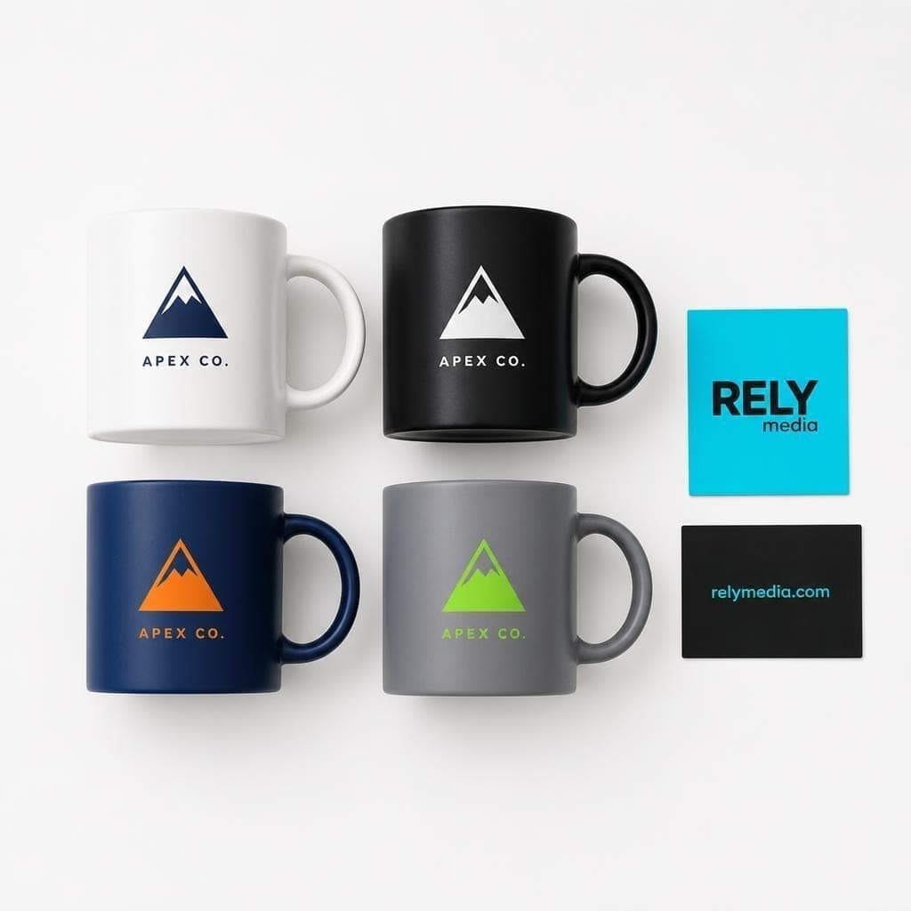Flatlay of promotional products showing imprint color contrast