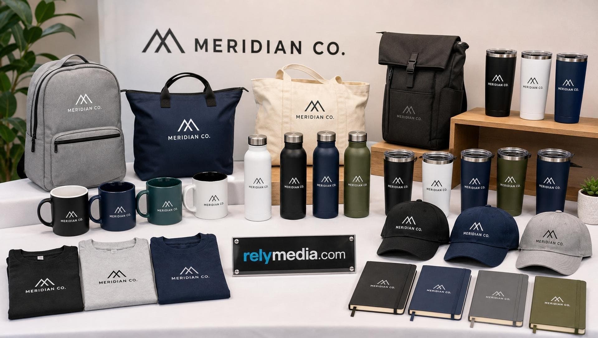 Display of finished custom promotional products with matched imprint colors