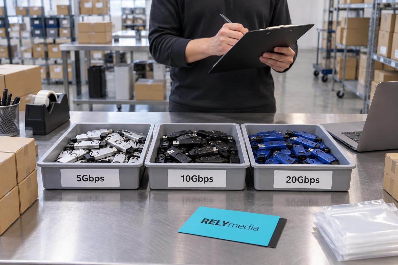 Flash drives sorted into groups by speed tier