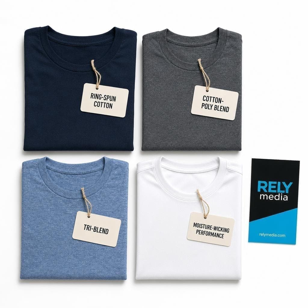 Custom shirt fabric flatlay — cotton, blends, and performance fabrics